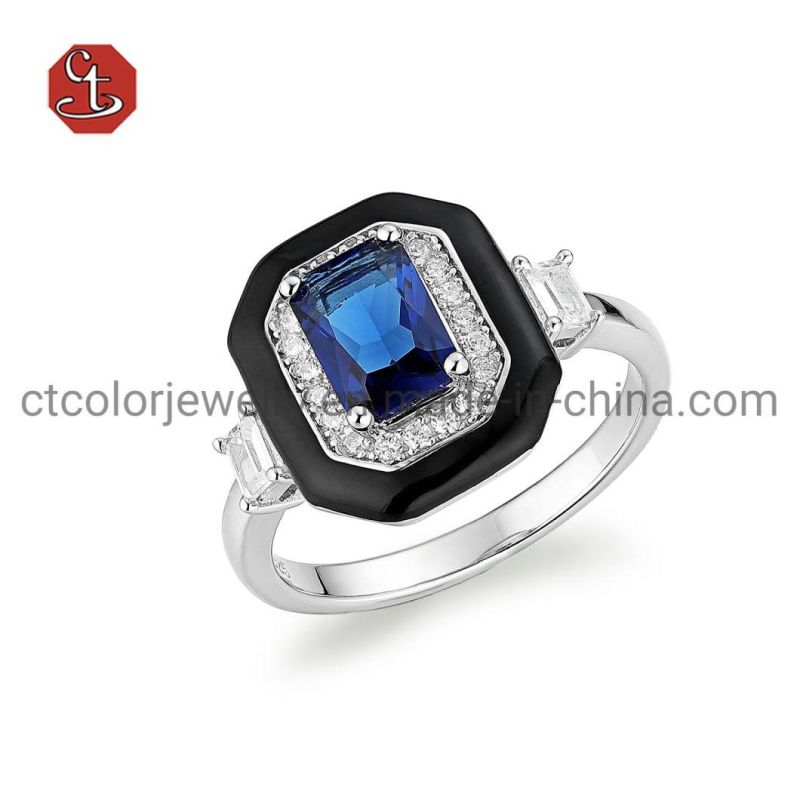 Pink Gemstone CZ Ring White enamel with AAA Cubic Zircon Silver Ring Wholesale Jewelry
