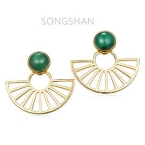 925 Sterling Silver Gold Plated Malachite Stud Earrings Two Way Fan Malachite Gold Earrings