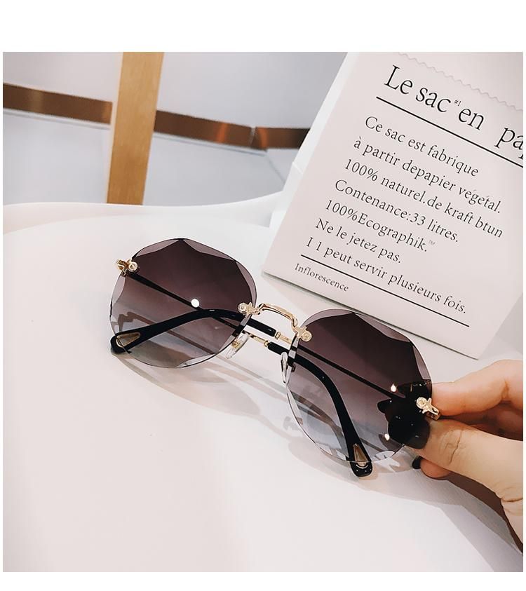 Rimless Sunglasses Fashion Trend Women Round Cut Edge Gradient Color Sunglasses