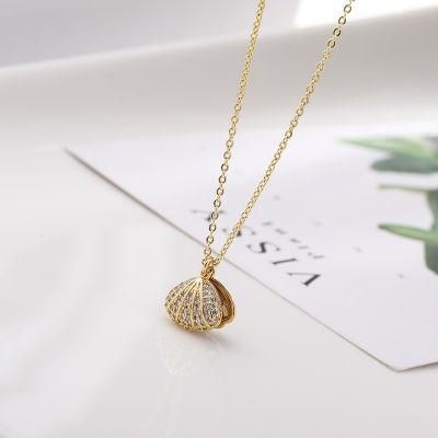 Fashion Crystal Hollow-out Shell Pendant Necklace