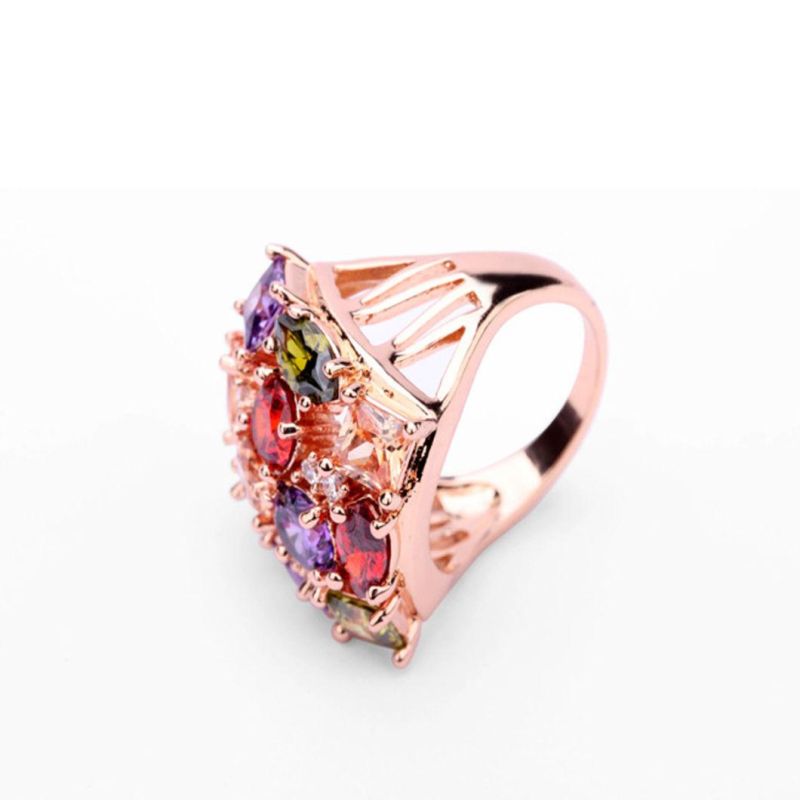 Cubic Zircon Gold Plating Ring Fashion Jewelry Colorful Stone Ring