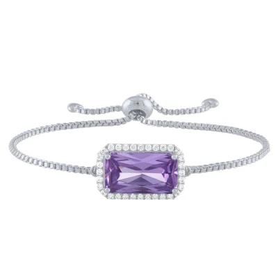 Fashion Simply 925 Sterling Silver Emerald Cut Purple Amethyst Hot Sale Bracelet Jewelry