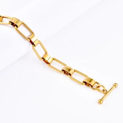 Women&prime; S Gold Polished Thick Paper Clip Chain Bracelet in 316L Surgical Stainless Steel