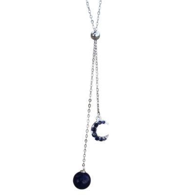 Elegant Jewelry 925 Silver Blue Planet and Moon with Full Zircon Choker Necklace