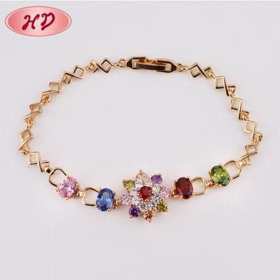 Wholesale Colorful CZ Stone 18K Gold Plated Bracelet for Girls Women