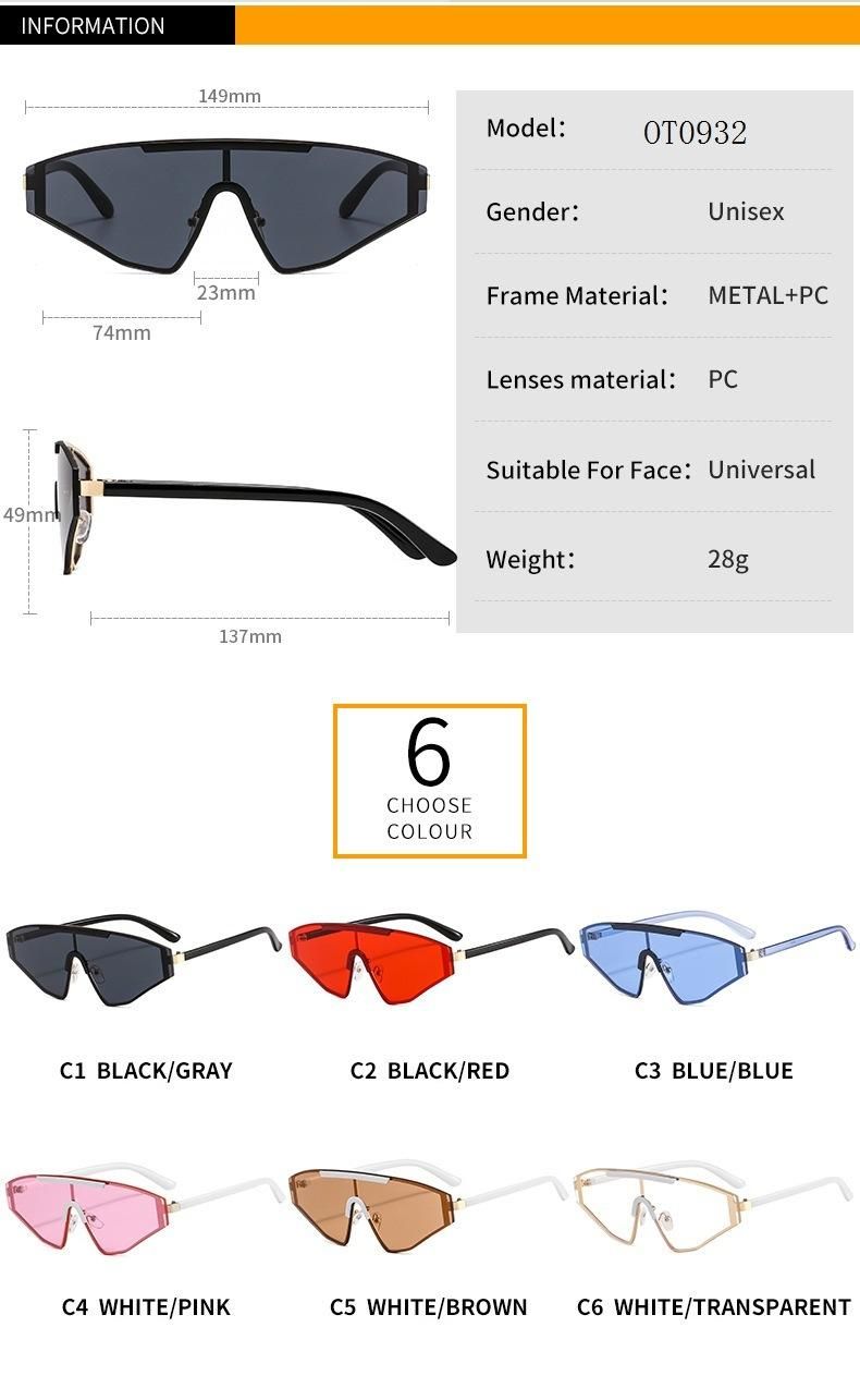 Personalized One-Piece Color Sunglasses Hot Selling Sunglasses