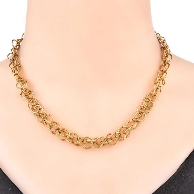 New Design Stainless Steel Fashion Jewelry IP Gold Coated Round Circle Links Chain Necklace 18inch for Lady