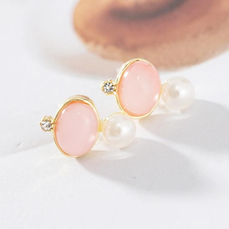 Artificial Jewelry Pink Fashion 925 Silver Pearl Earring