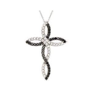 Sterling Silver and Black and White Diamond Pendant Necklace