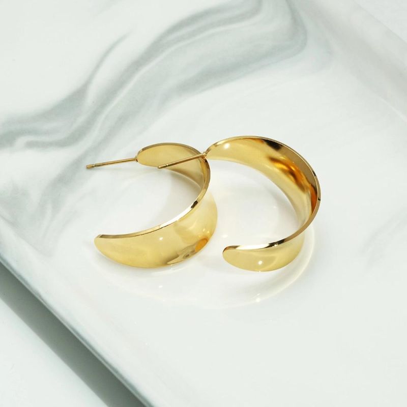 Wholesale Customised Popular Jewelry OEM ODM 18K Gold PVD Stainless Steel Half Circle Hoop Studs Earrings for Women