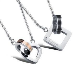 New Fashion The Letter Hearts and Square Couple Necklace Set Stainless Steel Pendant Necklaces Jewelry