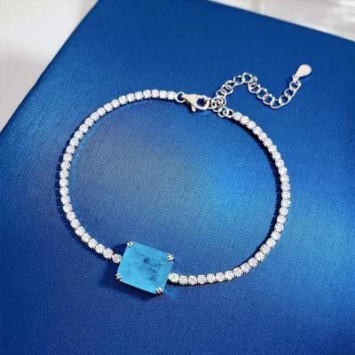 China Wholesale Blue Gem Stone 925 Silver Jewelry Bracelet, Adjustable Elegant Tennis Bracelet 925 Silver Bracelet