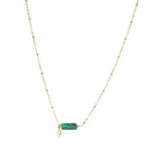 Custom Vintage Style Versatile Stainless Steel Beads Clavicle Miami Square Green Column Necklace for Women