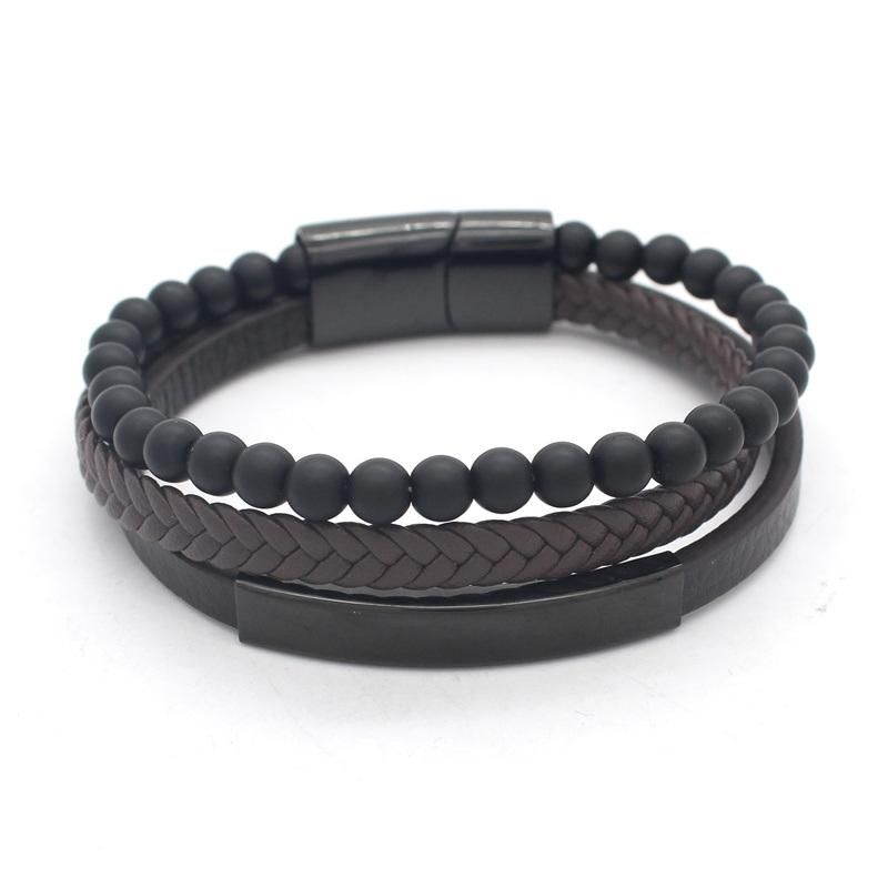 Fashion Jewellery Stainless Steel Magnetic Clasp Leather Bracelet for Mens