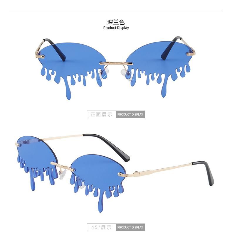 High Fashion Wholesale Sun Glasses Candy Color Funny Tear Shape Rimless Sunglasses