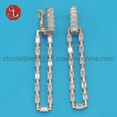 Women Popular Baguette TP CZ Stone SQ Long Brass &amp; Silver Jewelry Earring&#160;