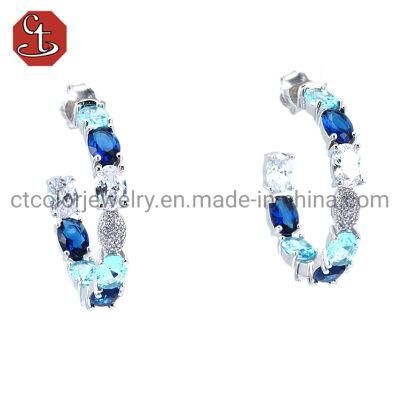 Fashion 925 Sterling Silver Jewelry with Sapphire Fine Earrings For Women