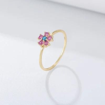 Colorful Turquoise Flower 925 Sterling Silver Ring