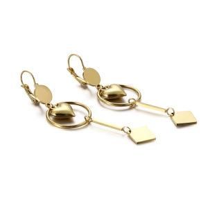 Geometric Rectangular Square Brand Heart-Shaped Gold-Plated Stainless Steel Earrings Drop
