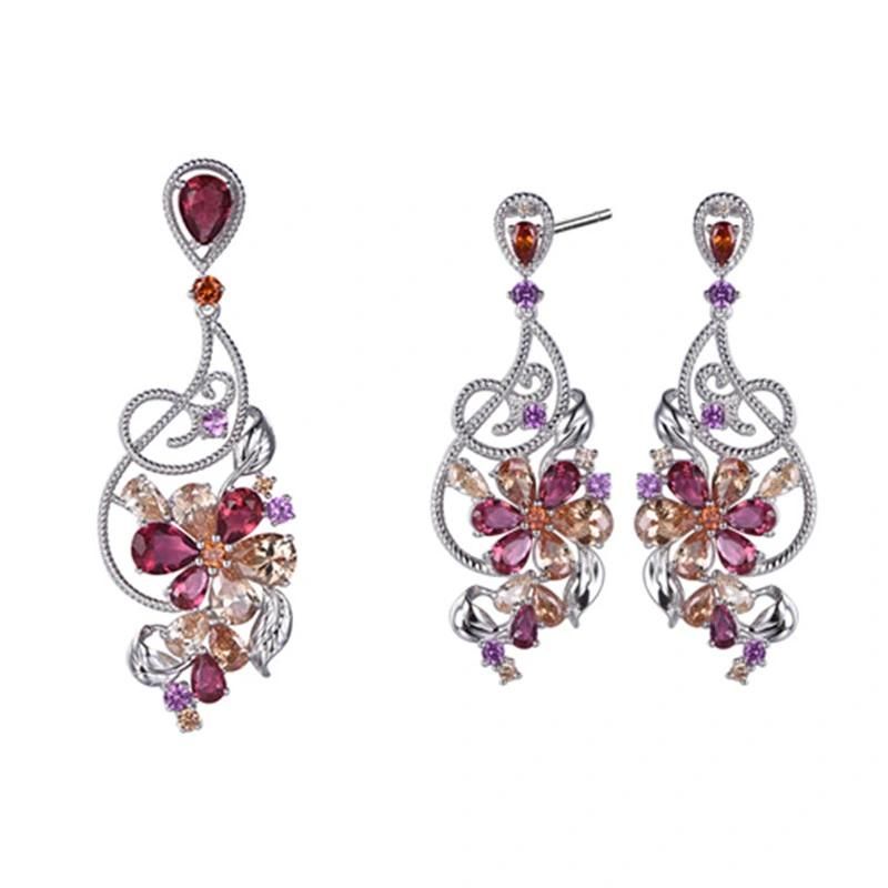 925 Silver or Brass Wholesale Earring Pendant Ring Button Rope CZ Jewelry Sets for Promotion