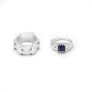 Women Fashion Jewelry Alloy Men Silver Rings Set of 2