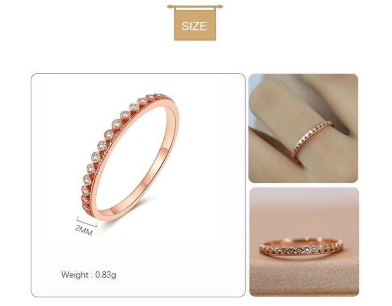 925 Sterling Silver Rings Rose Gold Plated Round Small Zircon Ring Women Vintage Wedding Jewelry