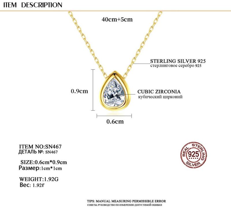 Whole Cubic Zircons on Silver Water Droplets Pendant Necklace