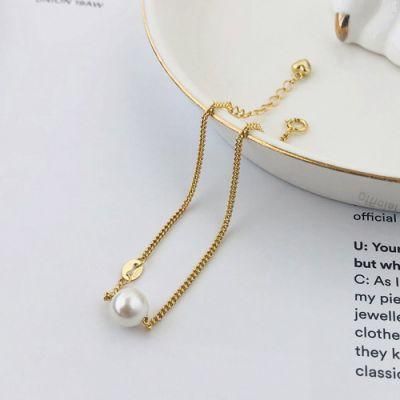 Latest New Model Dainty Jewellery 925 Sterling Silver 18K Gold Plated Delicate Single Pearl Bracelet