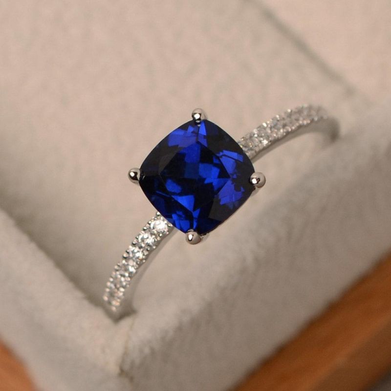 Wedding Engagement Gift Big Square Blue Stone Rings Fashion Women Jewelry