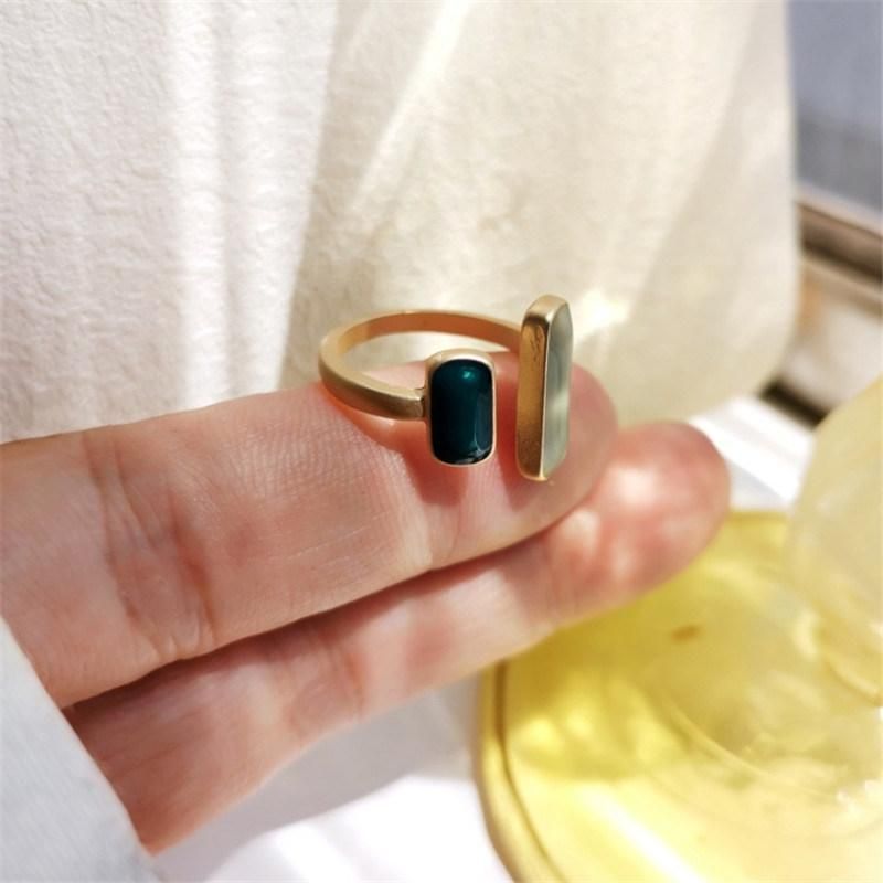 Ins Trendy Matte Gold Plated Geometric Enamel Open Rings for Women Girls Lady