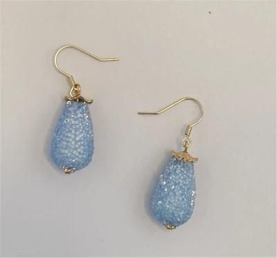 New Trendy Sparking Blue Pear Shape Pendant Drop Earrings for Women Girls