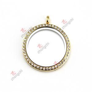 Fashion Metal Customized Crystal Round Gold Lockets Charms for Christmas Gifts (RGL50814)