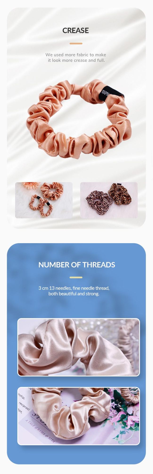 Custom Print 100% Mulberry Silk Scrunchies Elastic Hair Bands Hair Accessories Women
