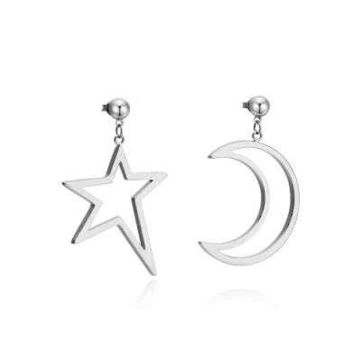 Interesting Hollow out Stars and Moon Shape Stainless Steel Earrings