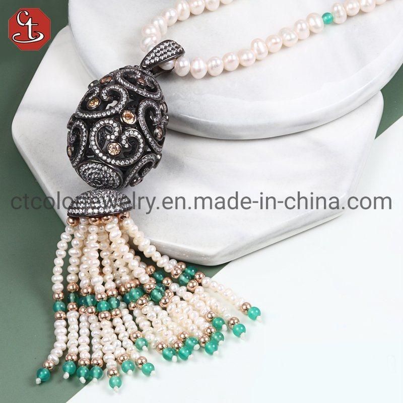 New Design Fashion Jewellery 925 Silver Sweater Chain Pearl Necklace Women Jewelry