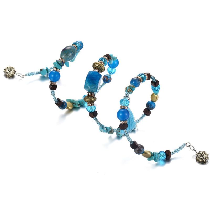 Retro Imitation Turquoise Beads Wrapped Bracelet Chain Women Men Bohemian Jewelry Bead Couple Bracelet Set