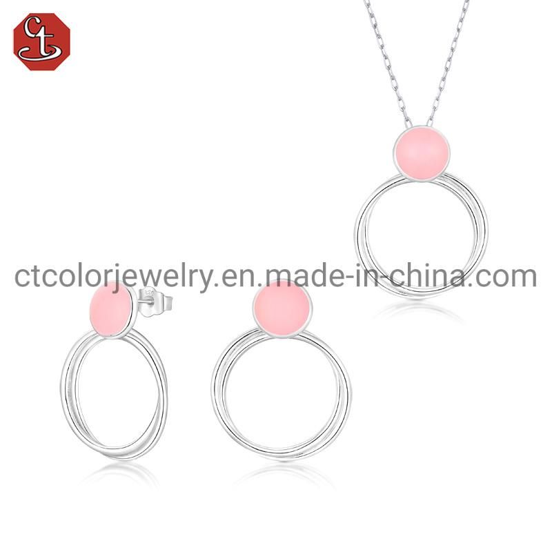 Fashion Jewelry 925 Sterling Silver Circle Earrings with Pink Enamel