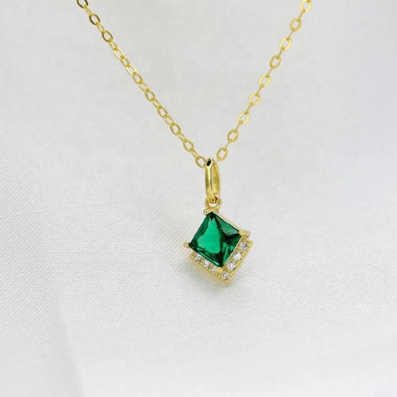 925 Sterling Silver Simple Green Zircon Pendant Clavicle Chain Necklace for Women Light Luxury Wedding Jewelry