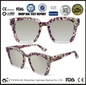 Elegant Italy Mazzucchelli Acetate Sunglasses Laminated with Flower-Patterned Cloth