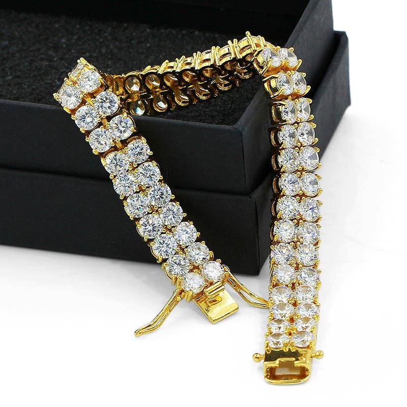 18K Gold Double Row Stone Cubic Zirconia Bracelet Brass Silver