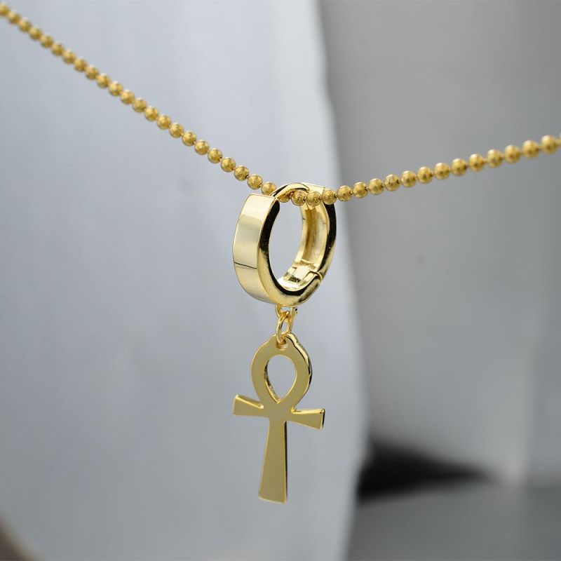 Wholesale Hanging 14K Gold Large Cross Ankh Hoop Earrings