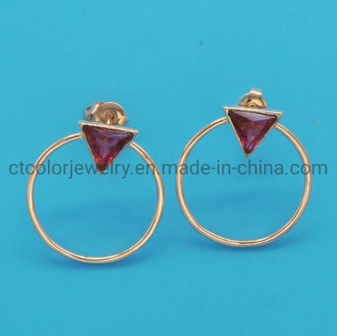 14K Gold Plated 925 Sterling Silver Post Fashion Jewelry Cubic Zirconia Circle Earring