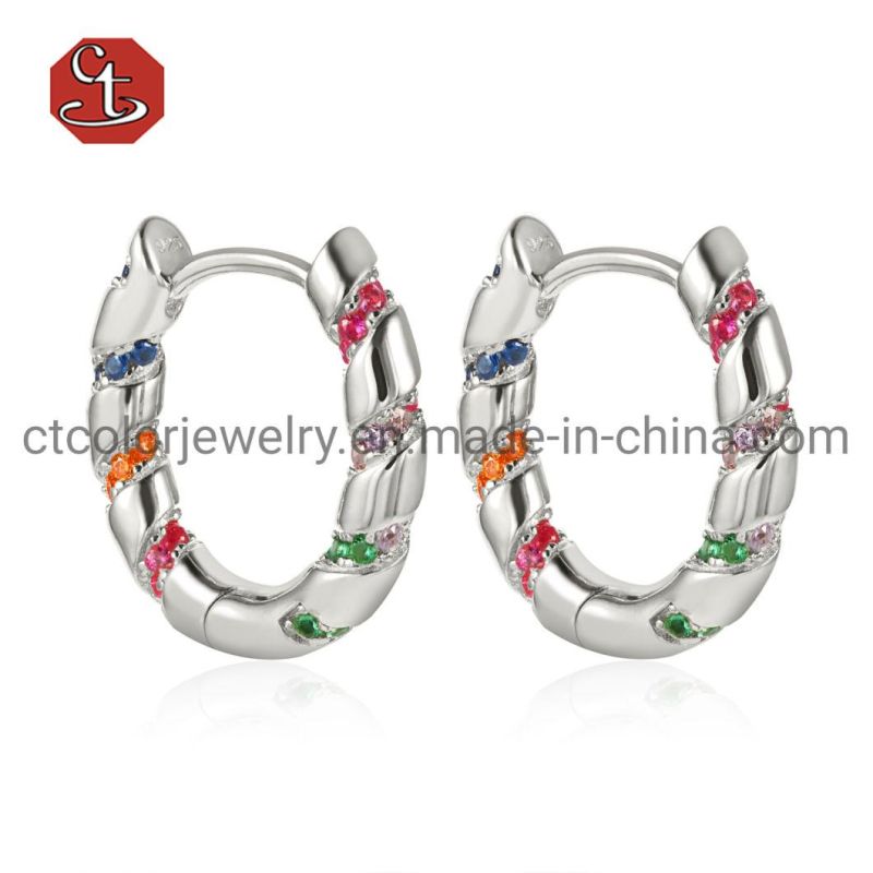 Fashion Jewelry 925 Silver Earring 18 Gold plated Rainbow CZ Earrings for Women