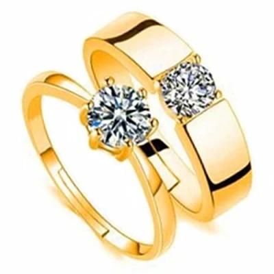 Custom Jewelry Design Zircon Gold Plated Adjustable Couple Rings