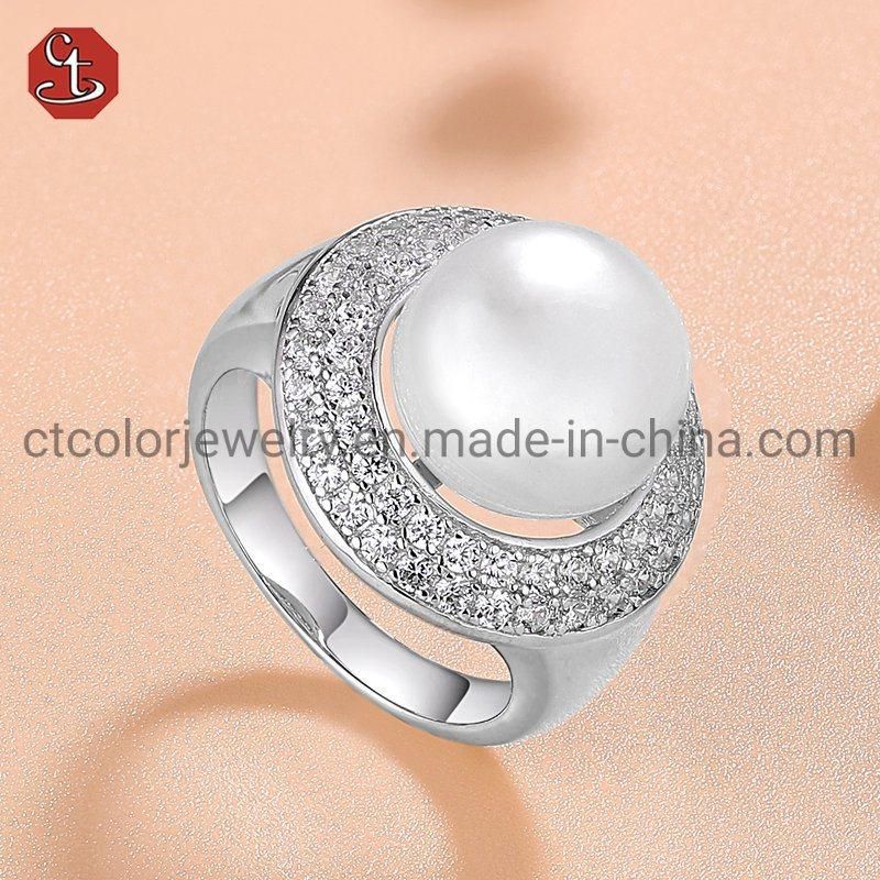 CT Color Fashion Luxury Jewelry 925 Sterling Silver Pearl CZ Ring