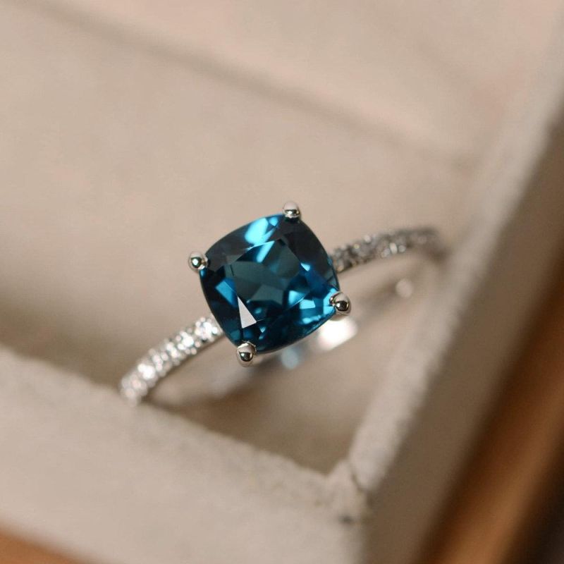 Wedding Engagement Gift Big Square Blue Stone Rings Fashion Women Jewelry