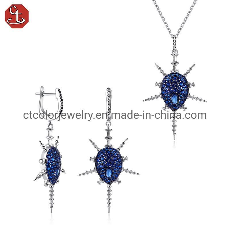 Factory wholesale women 925 sterling silver blue spinel fashion necklace