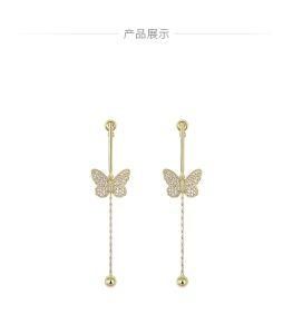 New Design high Quality Summer Butterfly S925 Sliver Gold Rose Gold Earrings Long Pattern with Pearl and Diamond for Cool Girl Women