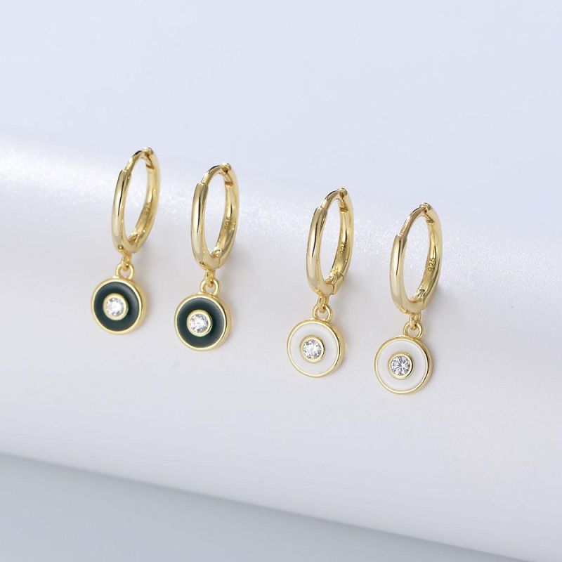 Fashion Charming Zircon Stone Jewellery Silver 925 Round Enamel Earrings