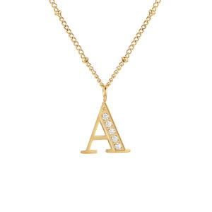 Custom Women Stainless Steel Diamond Alphabet Pendant Charm Letter Initial Necklace
